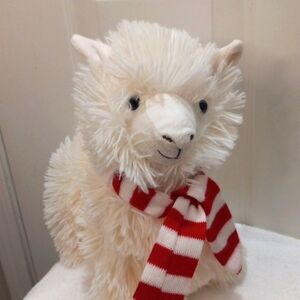 Liama/Alpaca Dan Dee Plush White Shaggy Hair W/ Red Scarf